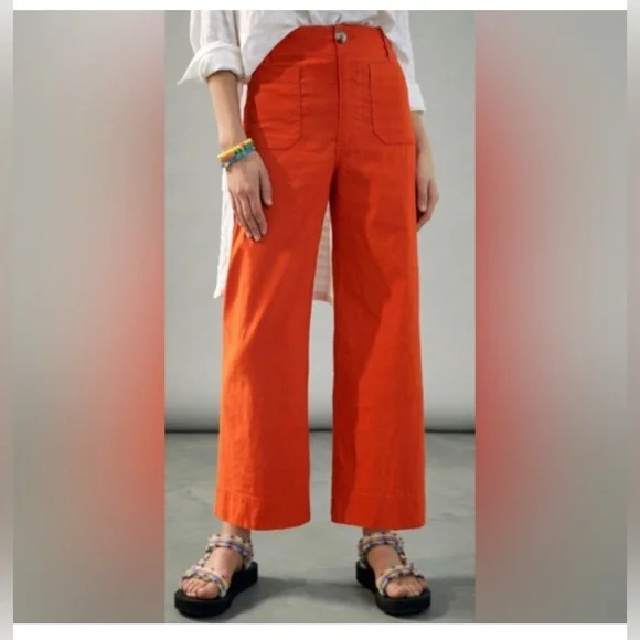 By Anthropologie Rust Red Colette Wide Leg Linen Blend Pants Size 26 - Picture 2 of 9